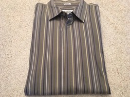 Men's Calvin Klein Cotton Gray/Silver/Olive Striped Placket Front Shirt ((XXL) - $14.00