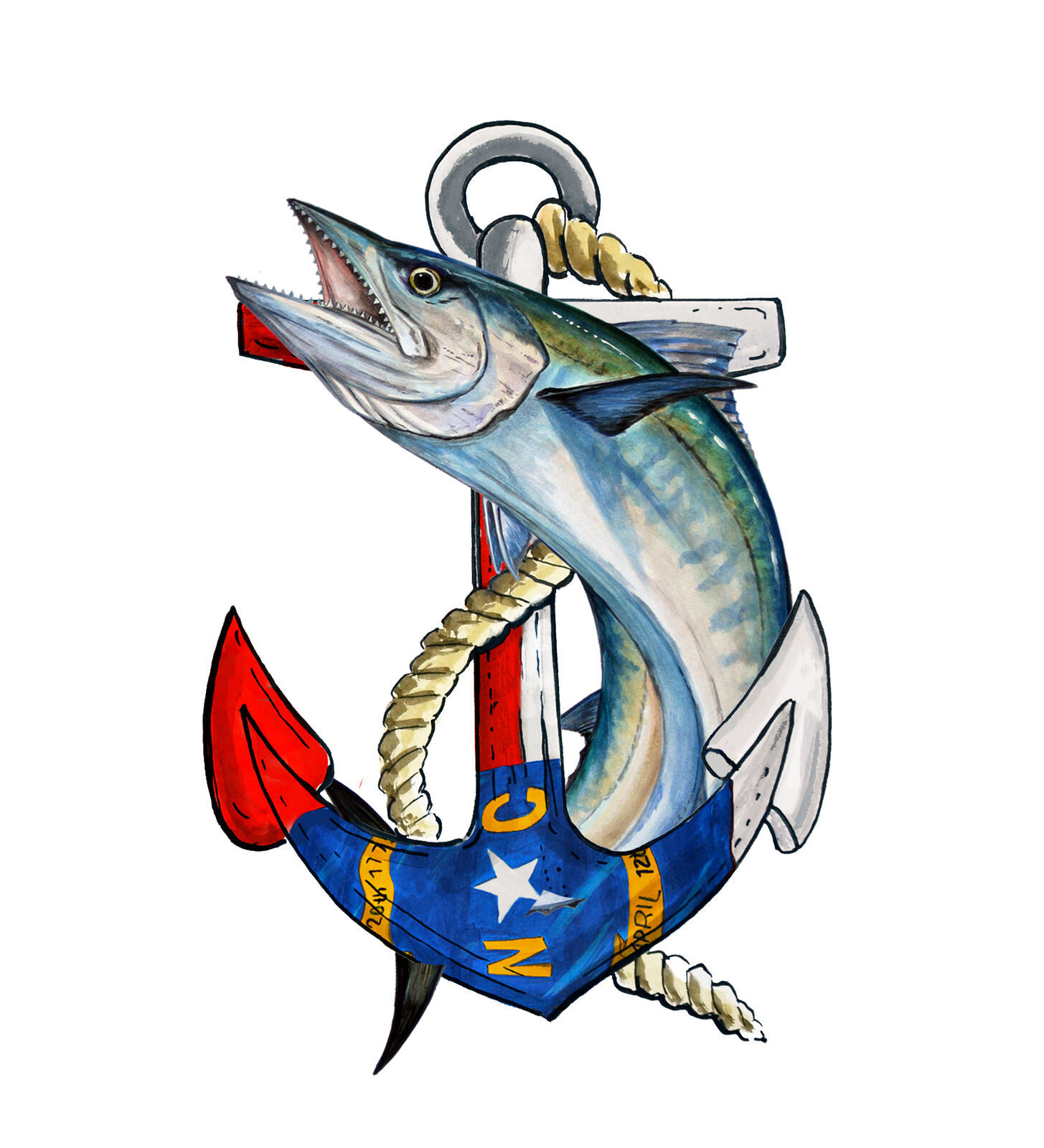 NC Anchor w/ King Mackerel Vinyl Decal Sticker Car Truck Tumbler