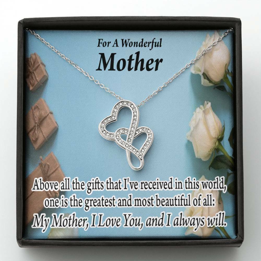 Mother is the greatest gift double hearts necklace card message