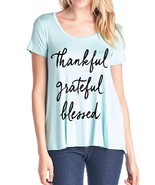 Womens Thankful Grateful Blessed Flowy MINT Stretch A Line Loose T-Shirt... - $34.00