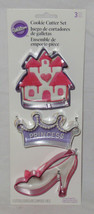 WILTON 3-Piece Cookie Cutter Set Metal PRINCESS Castle Crown Shoe recipe - $15.85