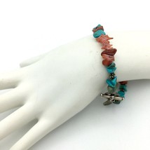 ARTISAN turquoise &amp; coral beaded bracelet - blue pink stone nugget toggl... - $20.00