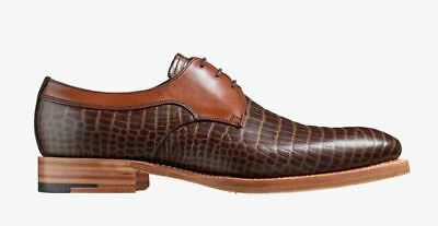 Handmade Men's Genuine Calf Leather Crocodile Print Two Tone Lace-Up Derby Shoes