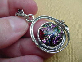 (#D-98C) Dichroic Fused Glass Pendant Silver Pink Green Blue Red - $61.70