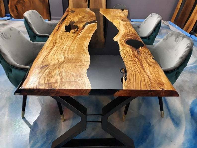 Clear Resin River in Walnut! Conference Table, Resin Dining Table - Tables