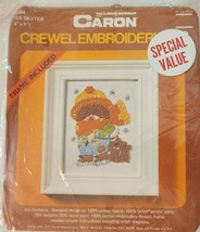 Vintage 1975 Caron Crewel Embroidery Kit 4&quot; x 5&quot; Ice Skater 6084 Retro w... - $19.34