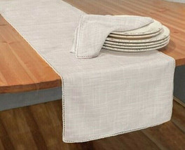 Lace Edge Fabric Table Runner 14&quot;X70&quot; Taupe Beige Rory Modern - $27.62