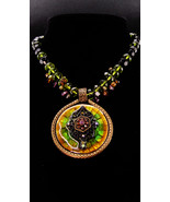 Bohemian Necklace - Chunky Goddess green purple choker - medieval design... - $125.00