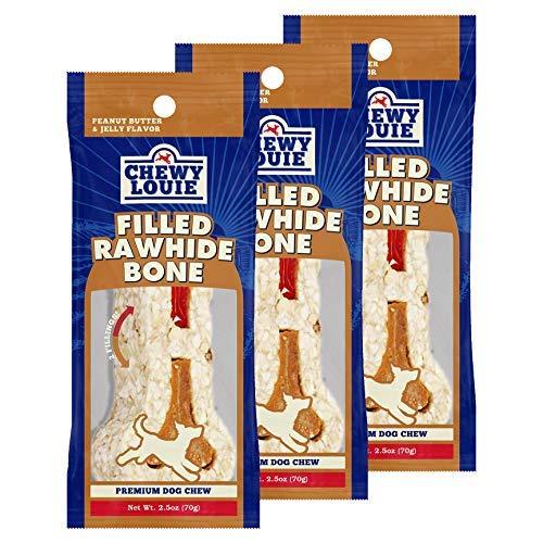 Primary image for CHEWY LOUIE PB & J Filled Rawhide Bone 3pk - Natural Beef Bone with Protein Rich