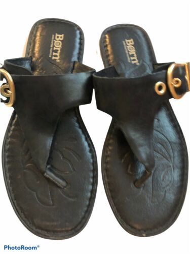 born black leather flip flops