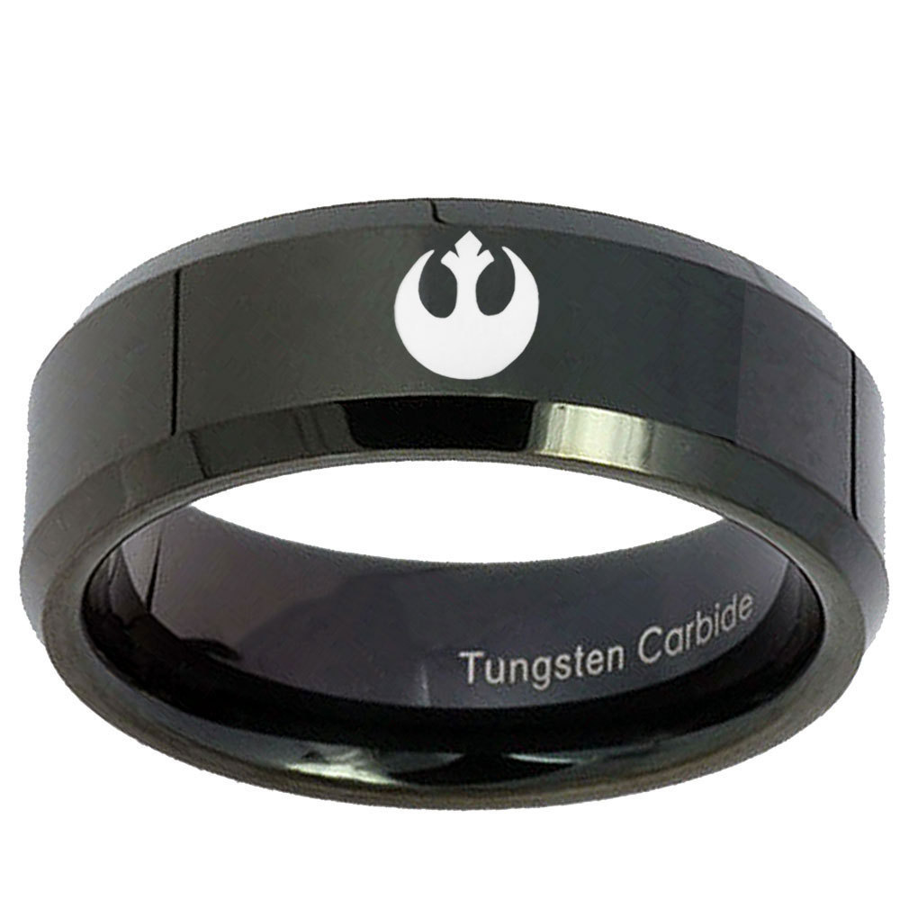 Star Wars Rebel Alliance 8mm Black Beveled Tungsten Ring - Bands 