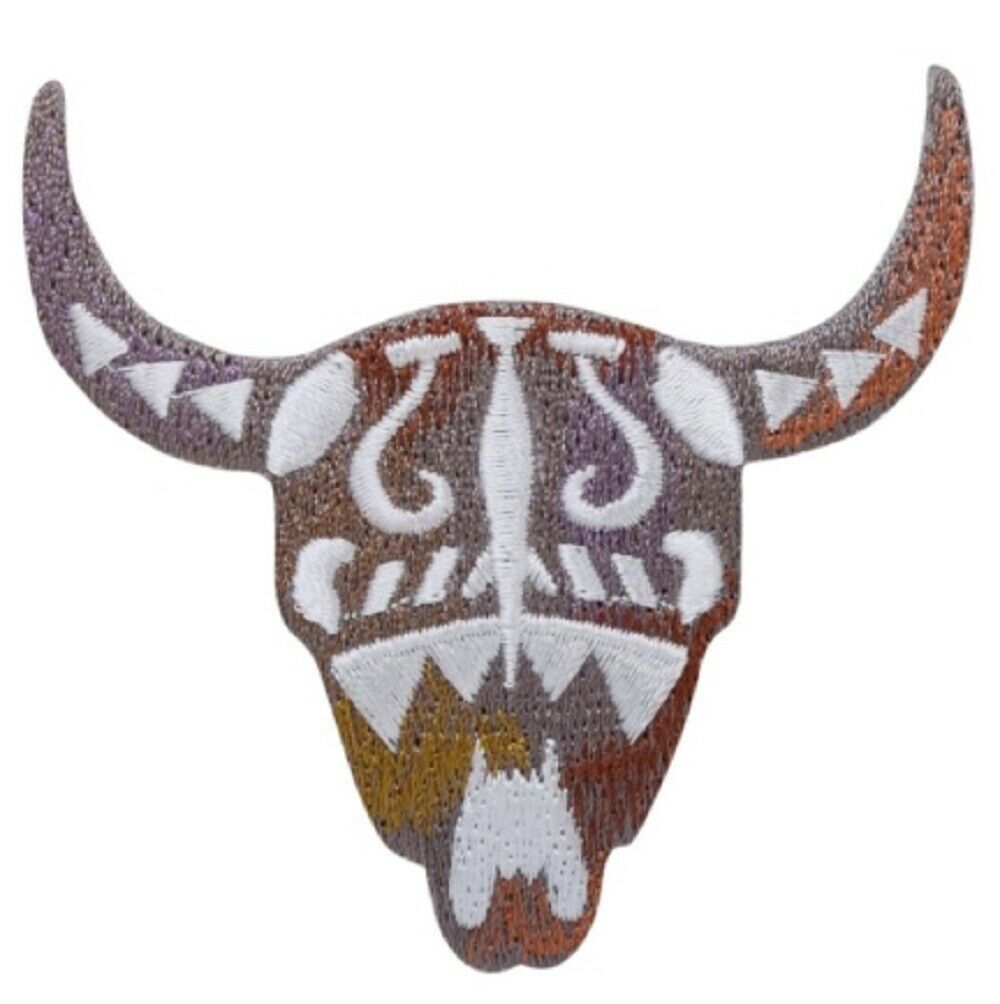Bull Skull Applique Patch - Southwest, Cow, Western Badge 2.75 (Iron on)