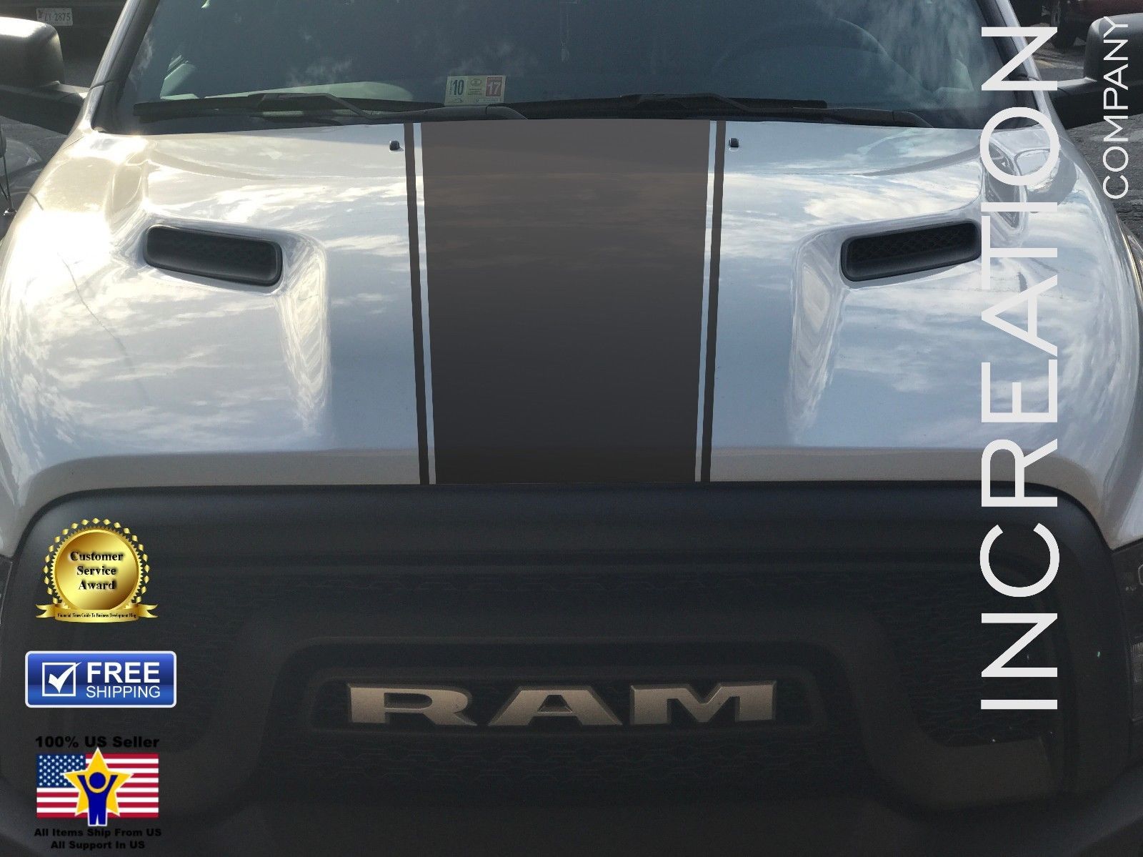 Image of Dodge Ram Rebel Hemi 5.7 L vinyl decal sticker hood solid stripe, factory style