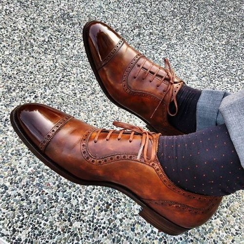Classic Russet Cap Toe Oxford Genuine Leather Men's Business Shoes Made By Hand
