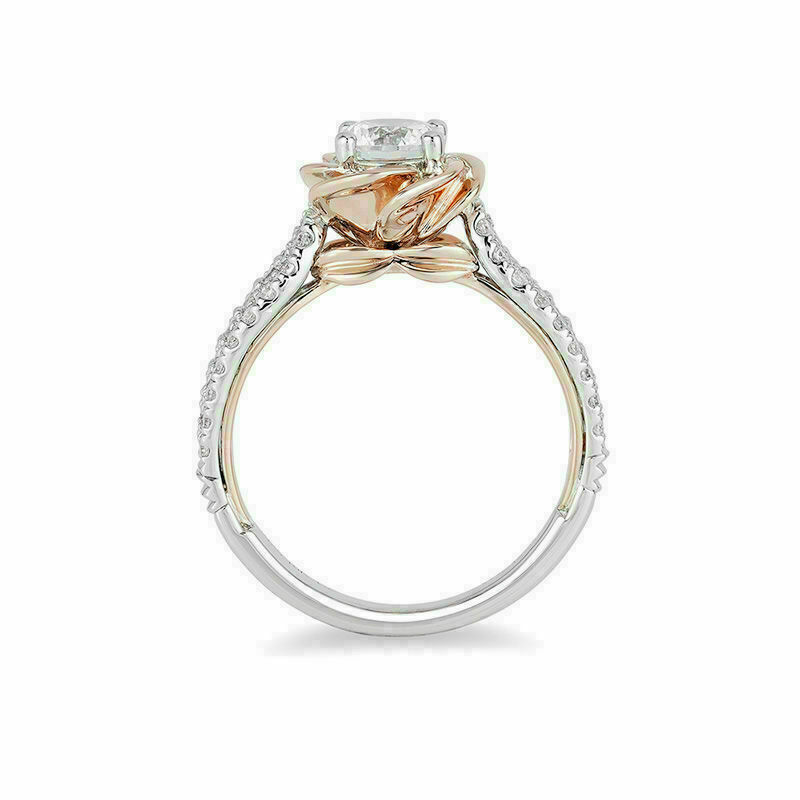 Two-Tone Enchanted Disney 1.4CT White Diamond Ring 925 Silver Ring Flower Rings