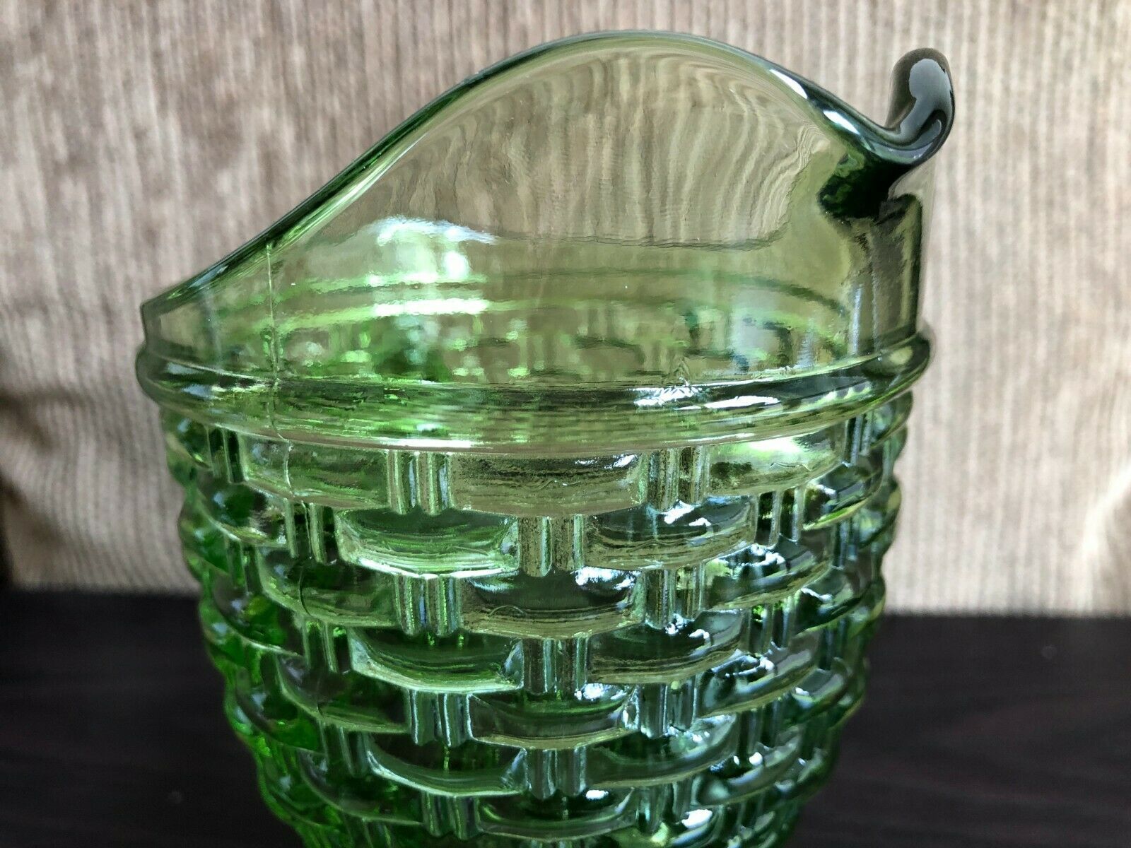 Vintage Imperial Glass Ohio Green Basket Weave Pattern Creamer/Pitcher 51545 Other