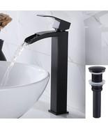 Tall Waterfall Bathroom Vessel Sink 1 Handle Lever Faucet, Matte Black + Pop Up - $49.95
