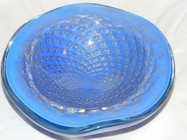 Vintage MURANO BAROVIER Periwinkle Blue Gold Swirl Bubble Bowl  Italy glass - $148.49