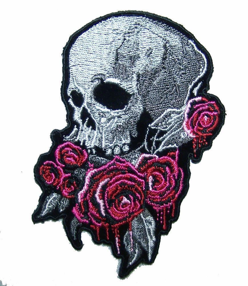 Skull Head Bleeding Roses Patch P8310 New Jacket Biker Embroidered Iron 