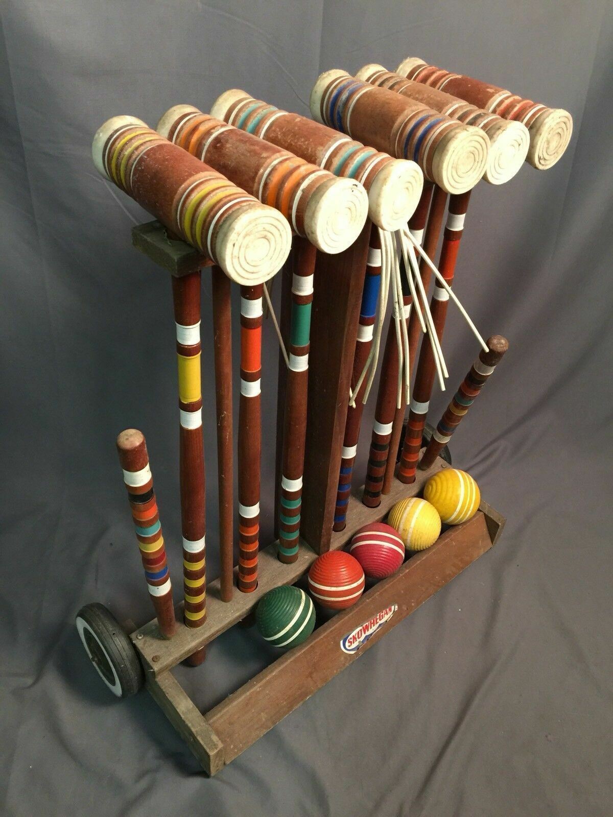 Forster Skowhegan Vintage Croquet Set Wooden Balls Mallets Display Made ...