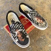 Custom Tupac Black Slip On Vans - Men&#39;s and Women&#39;s Shoes  - $169.00