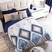 Blue and White Textured Reversible Novo Comforter Queen Size Soft and Warm - $67.91