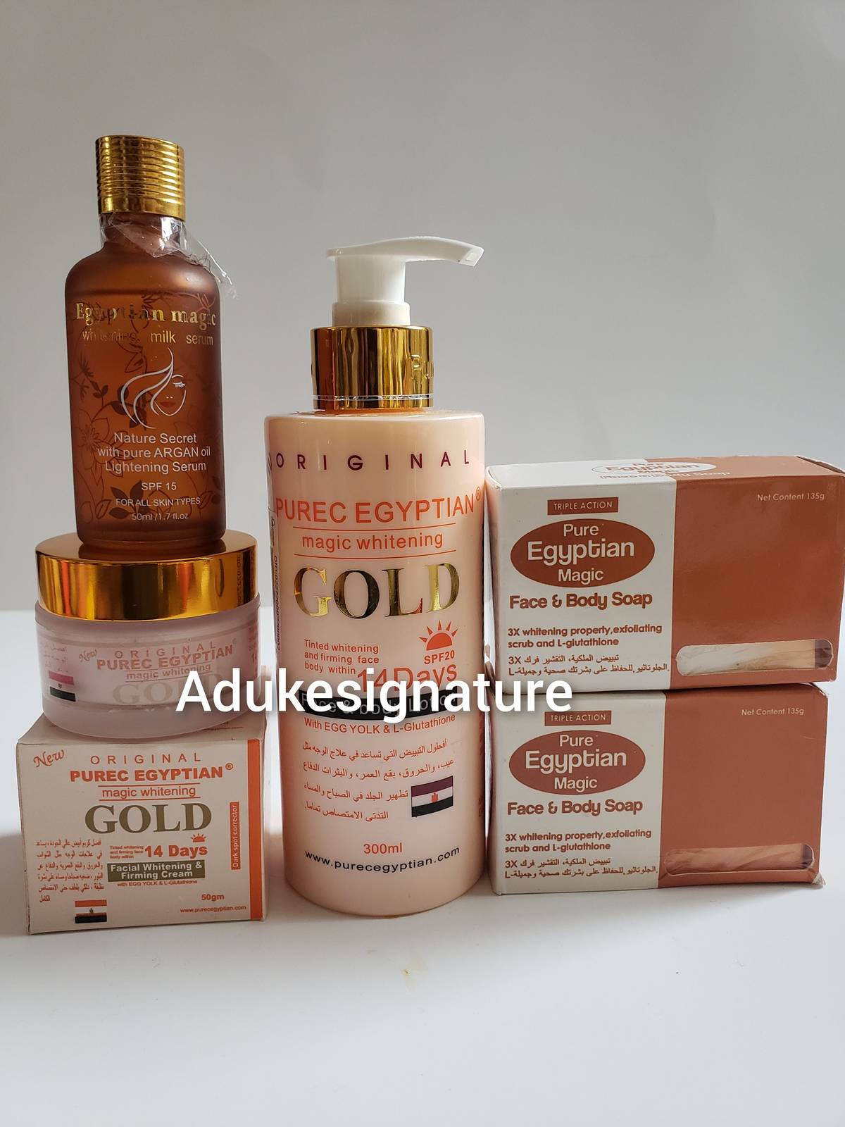 Primary image for Purec egyptian magic gold whitening lotion, mgc serum and 2 soaps