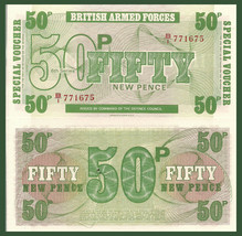 1 POUND 1962 BRITISH ARMED FORCES BAF MILITARY NOTES 5 Pence & 10 Pence 1972