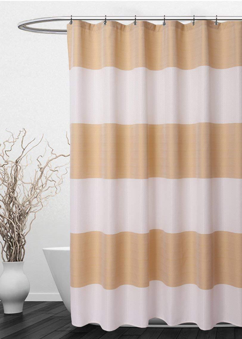 Striped Shower Curtain with Waffle Weave Hotel Luxury, SPA, Heavy