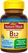Nature Made Max Strength Vitamin B12 5000mcg 60 Softgels, Cellular Energ... - $28.78