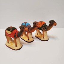 Camel Figurines, set of 3, Vintage Hand Painted Clay, Nativity Holiday Animal image 3