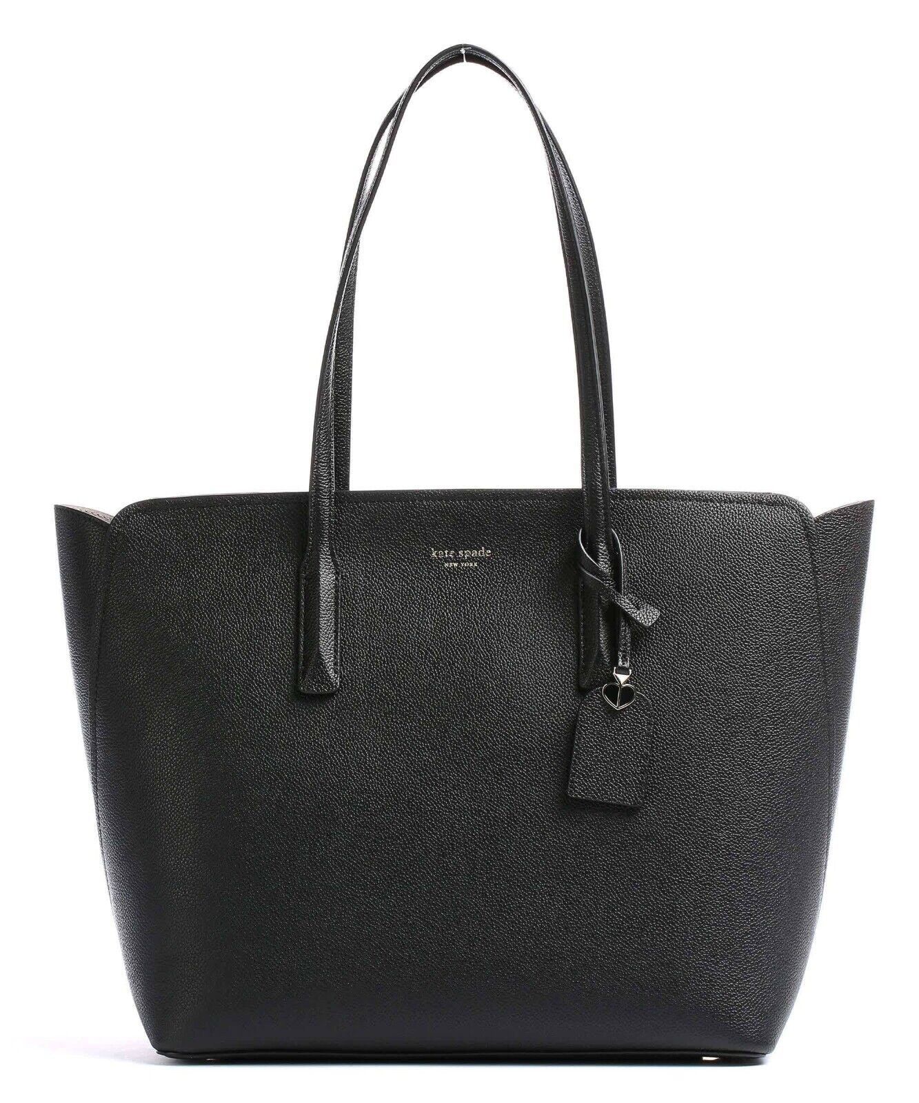 Kate Spade Margaux Black Leather Large Tote Bag Charm PXRUA226 NWT $298 MSRP FS