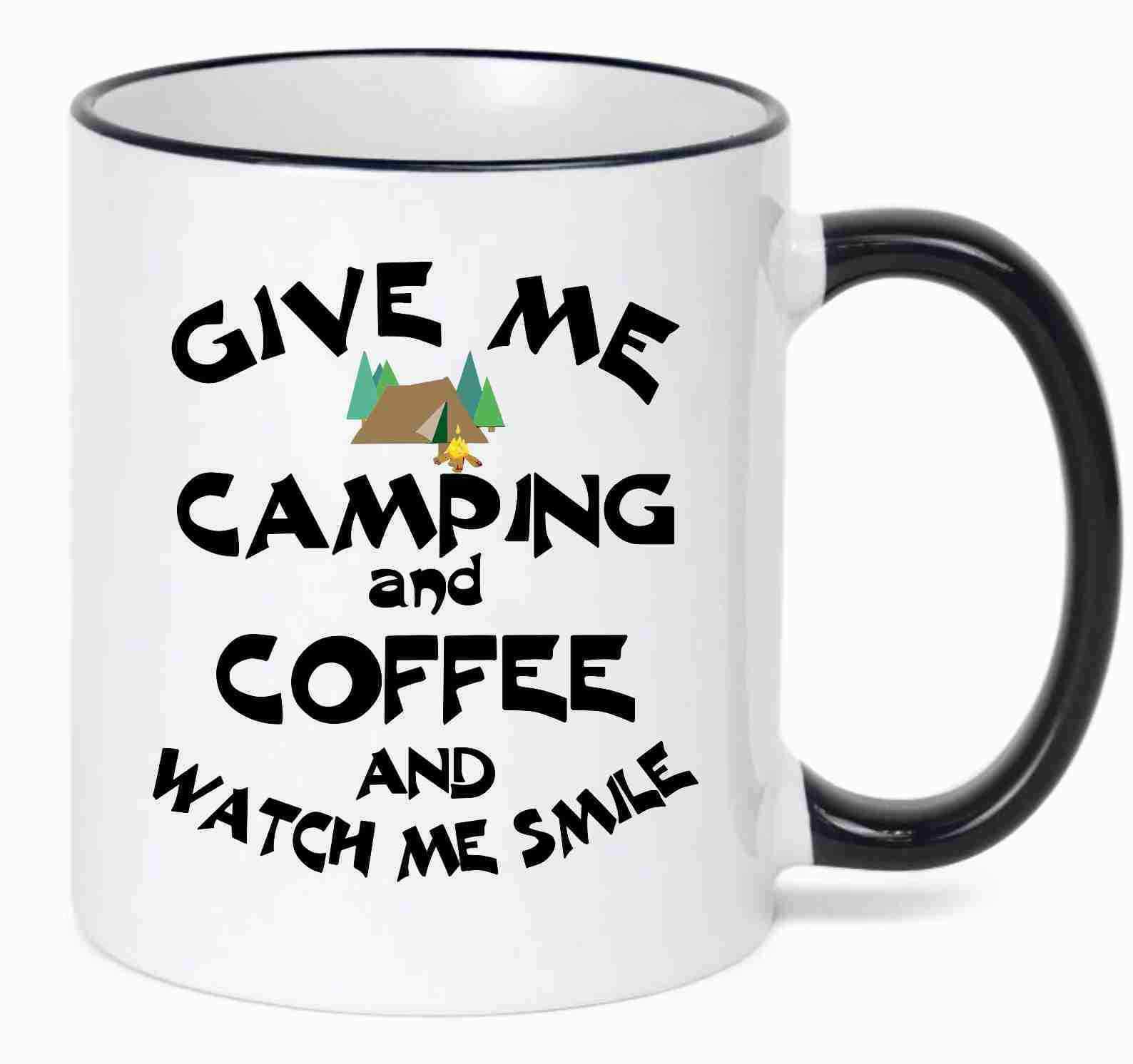 Camping Coffee Mug black rim & handle, Great gift for the outdoor