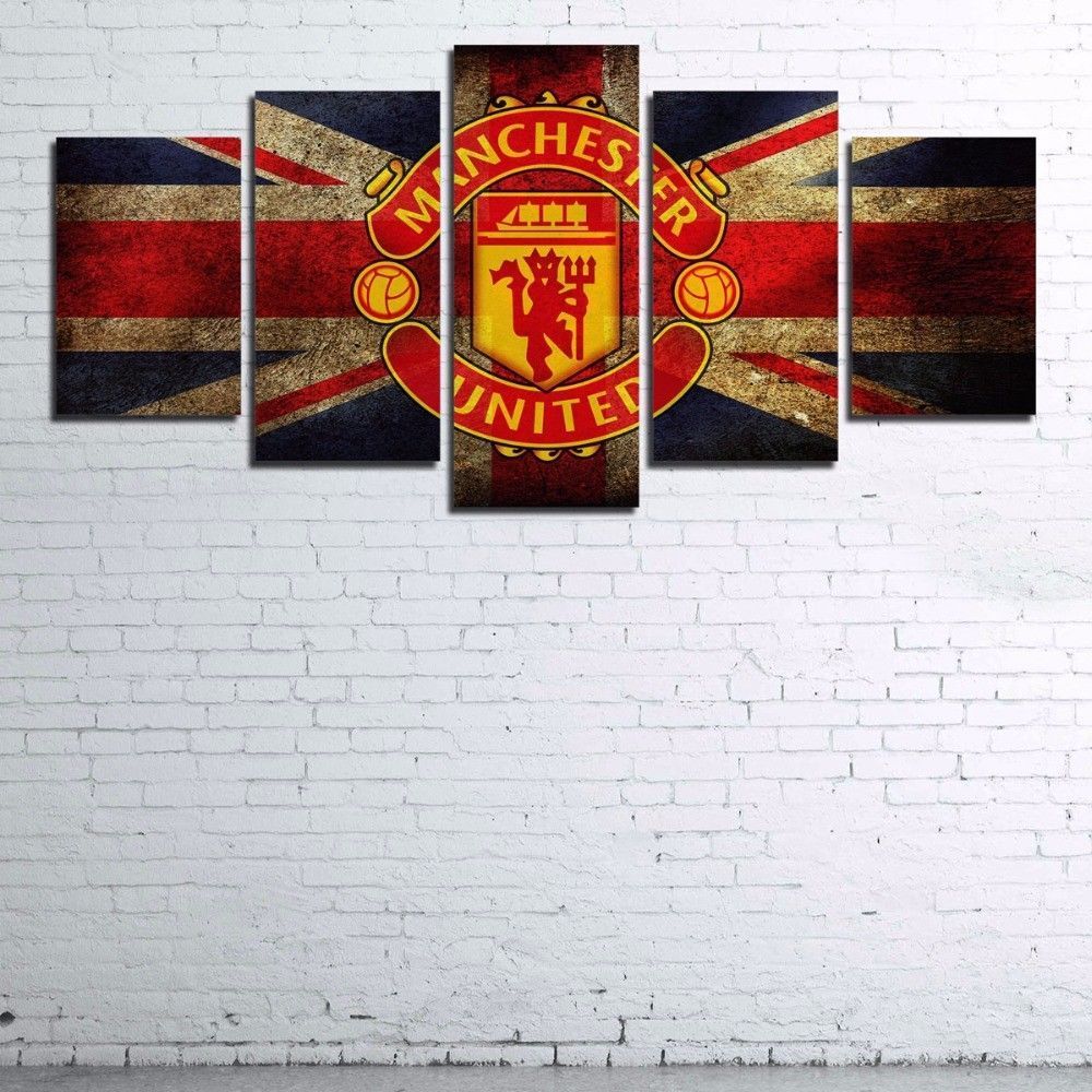 Medium Framed Manchester United Union Jack Flag Canvas Wall Art Home