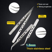 Two Fine Tip Precision Tweezers - 1 Curved and 1 Straight Tip - Stainless Steel image 1