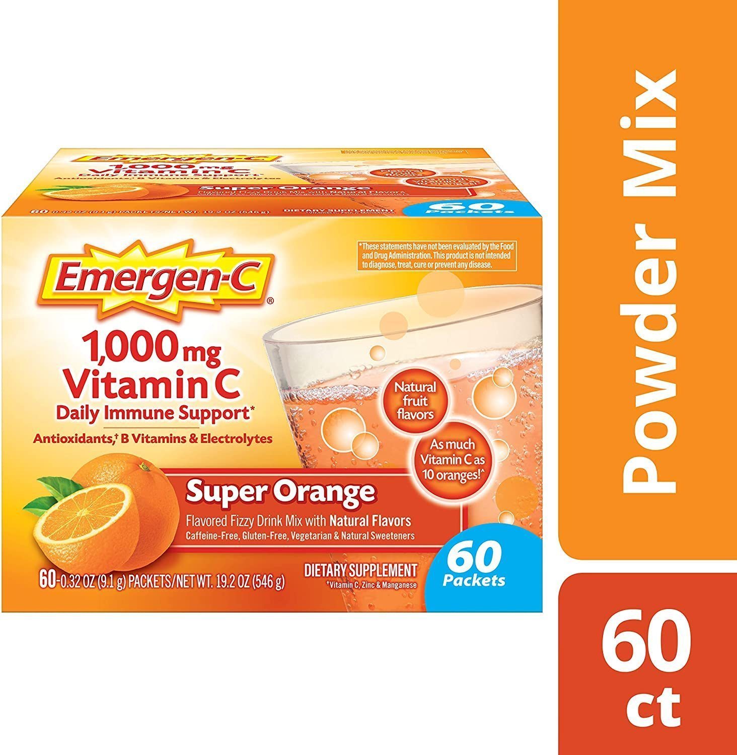 Emergen-C 1,000 Mg Vitamin C Daily Immune Support Super Orange, 60 Ct ...