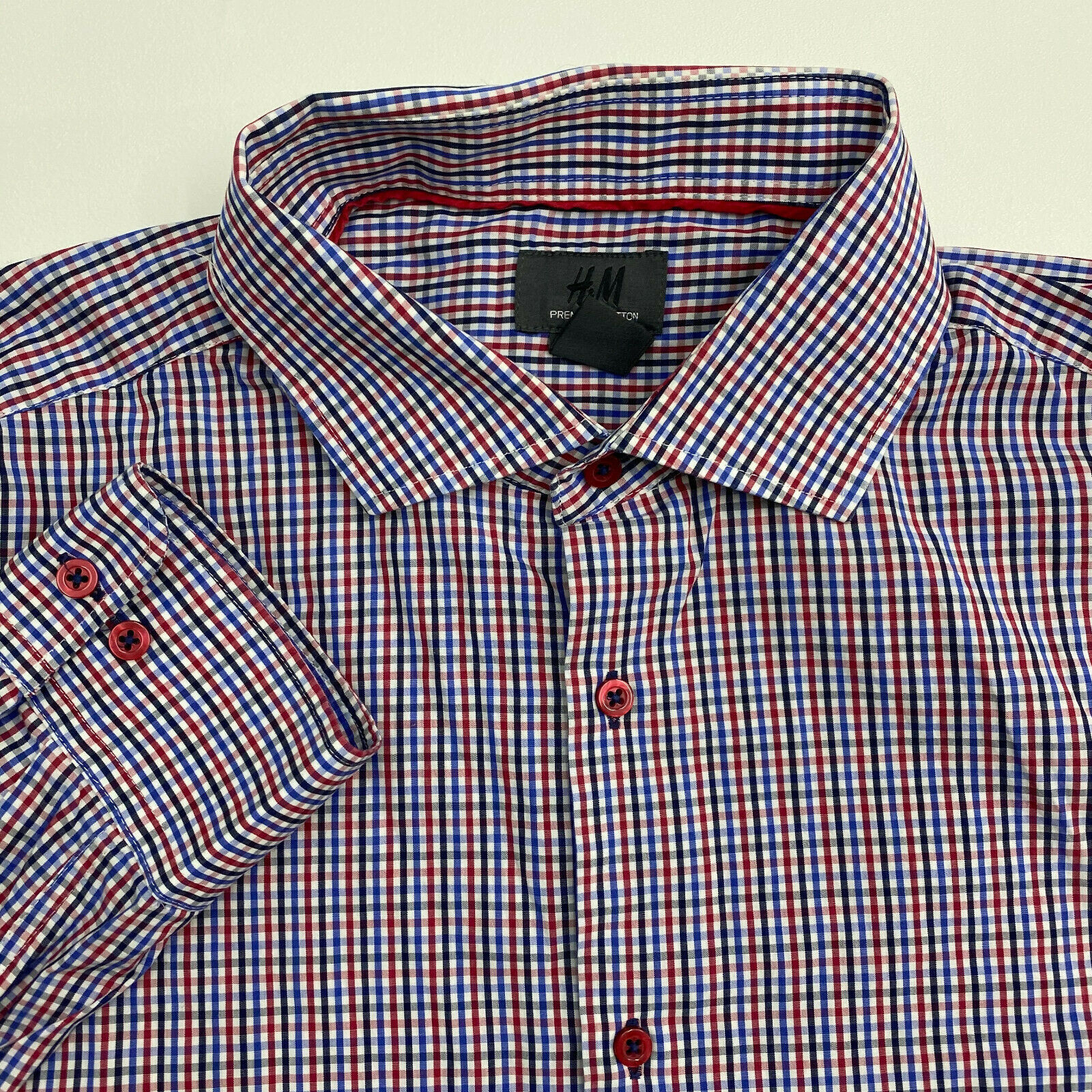 H&M Button Up Shirt Mens Large Multicolor Check Long Sleeve Premium ...