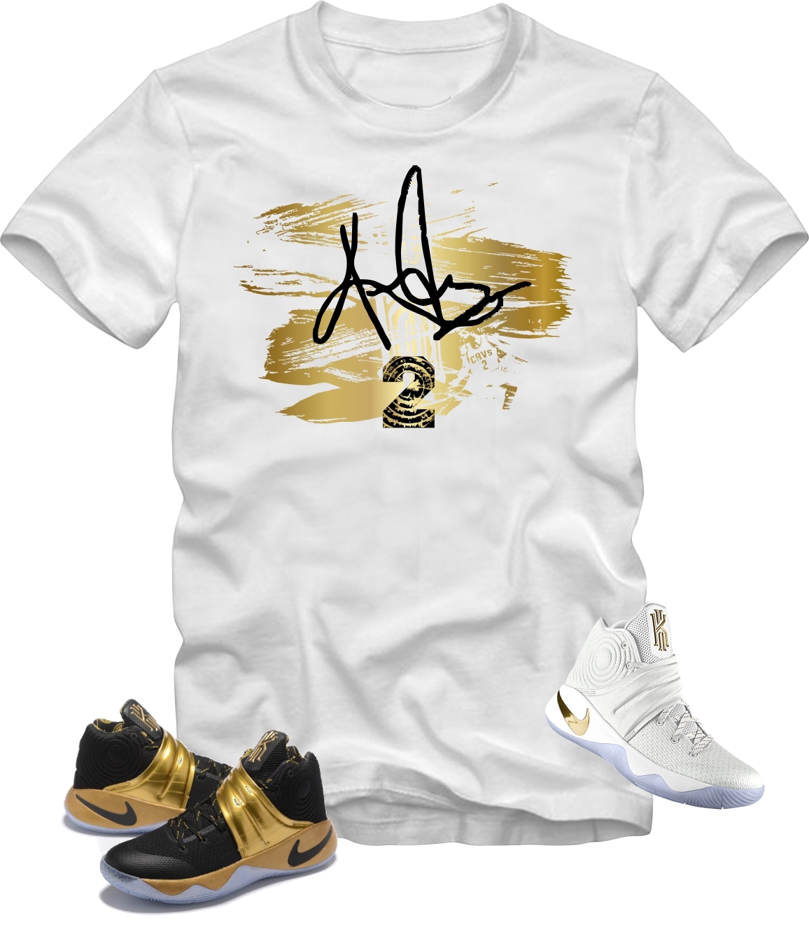 Image of Kyrie 2 PE Black Gold T-Shirt Custom Art and print made to match Kryie Nikes