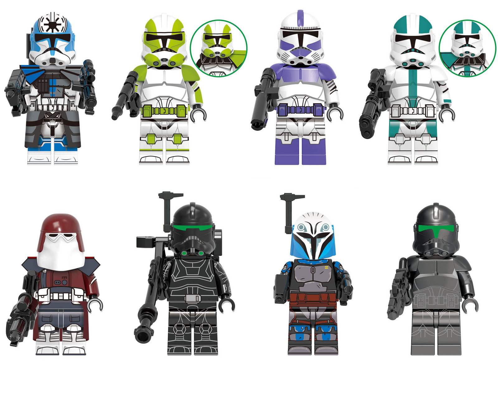 Star Wars Custom Assortment 8 Minifigures Jesse Grey Crossshair Howzer Troopers