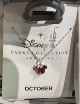 Disney Parks Mickey Mouse Rose October Faux Birthstone Necklace Silver NEW