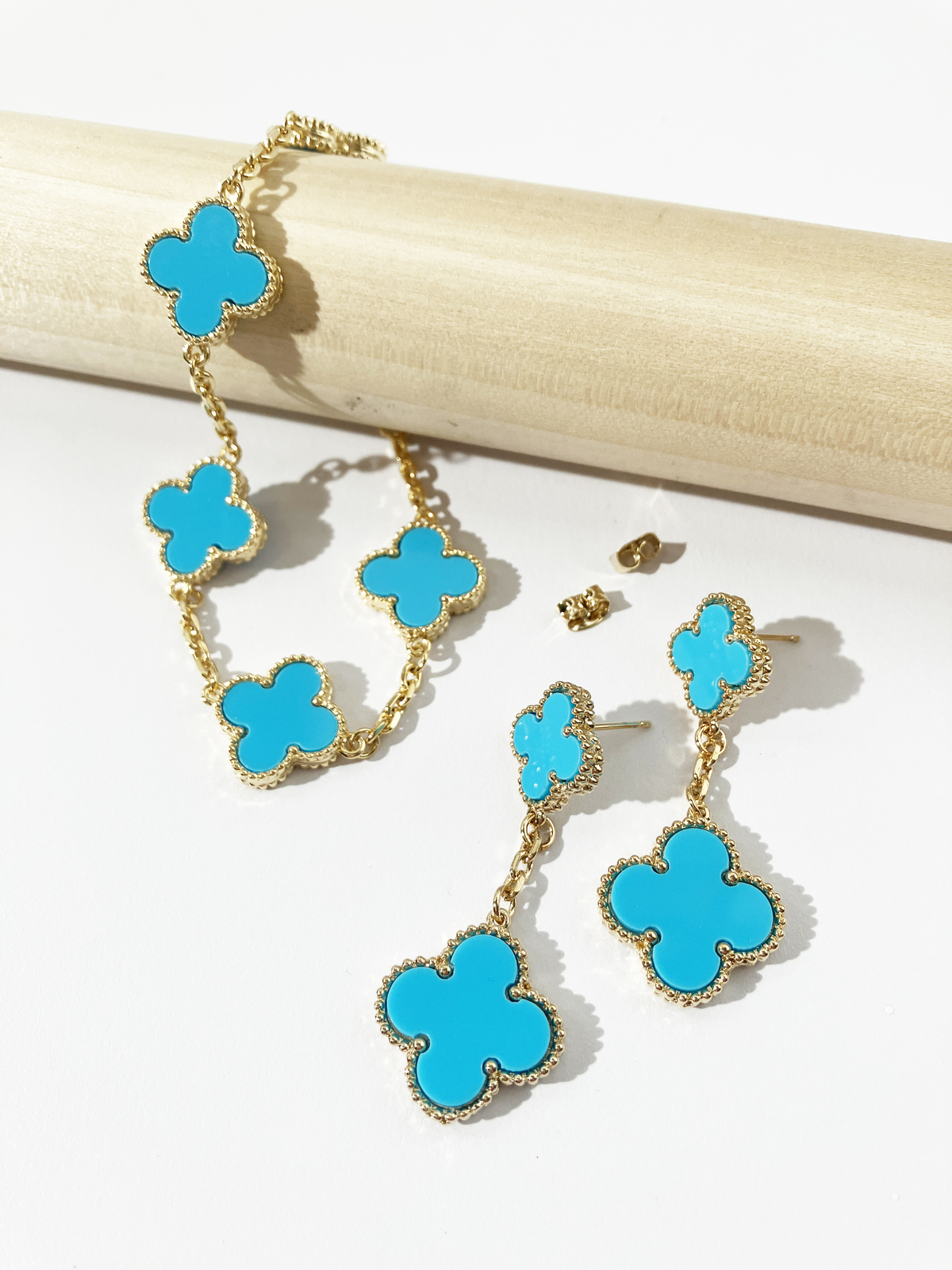 Quatrefoil Motif Gold and Turquoise Demi Parure - $120.00