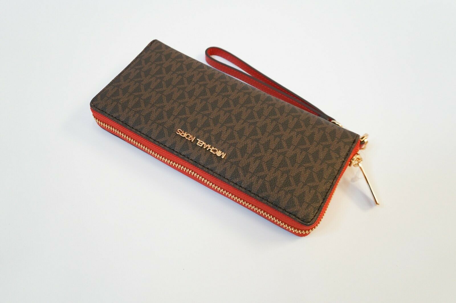 Nwt Michael Kors Mk Jet Set Travel Zip Continental Leather Wallet Red