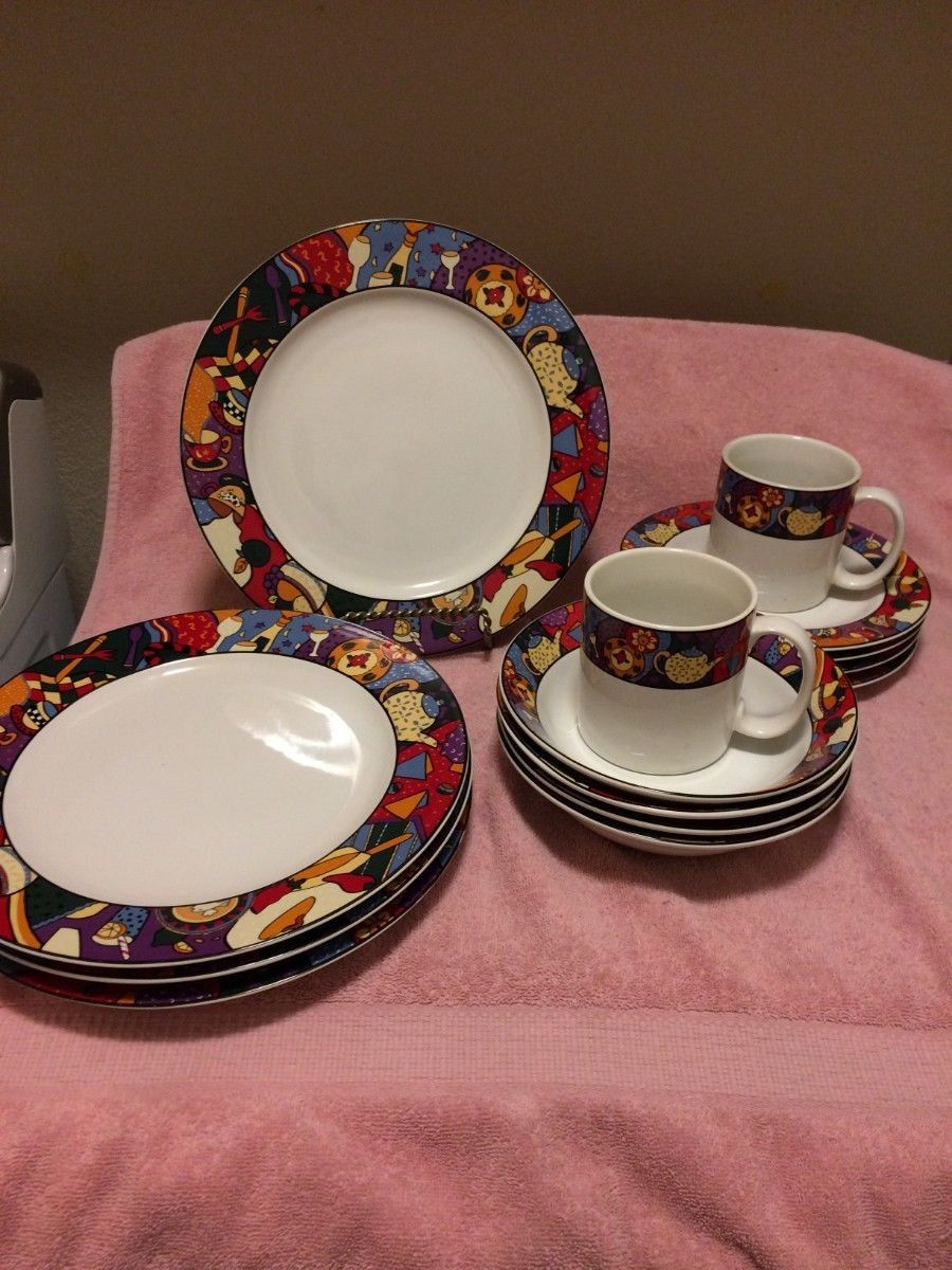 14 PCS FURIO DISHWAREPLATES / BOWLS / CUPS"FUO44"FREE SHIPVGC