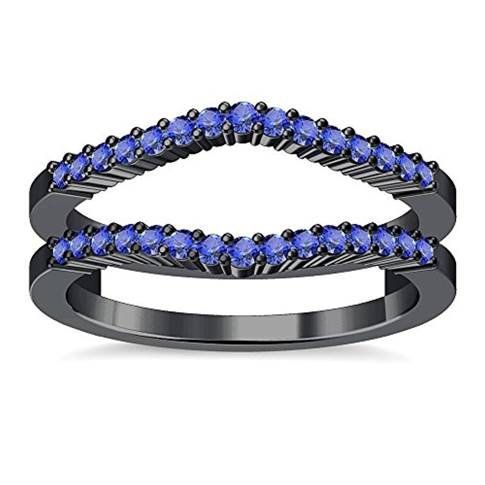 0.50ct Blue Sapphire Curved Anniversary Wedding Band Enhancer Ring Black GP