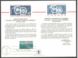 2 USPS PS51 Souvenir Cards, US/Canada Joint Stamp Issues - 1 cancelled 1 not - $4.44