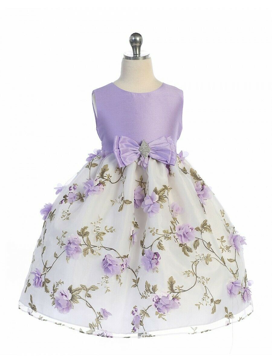 Posh Lilac/White Floral Embroidered Flower Girl Holiday Dress, Crayon Kids USA