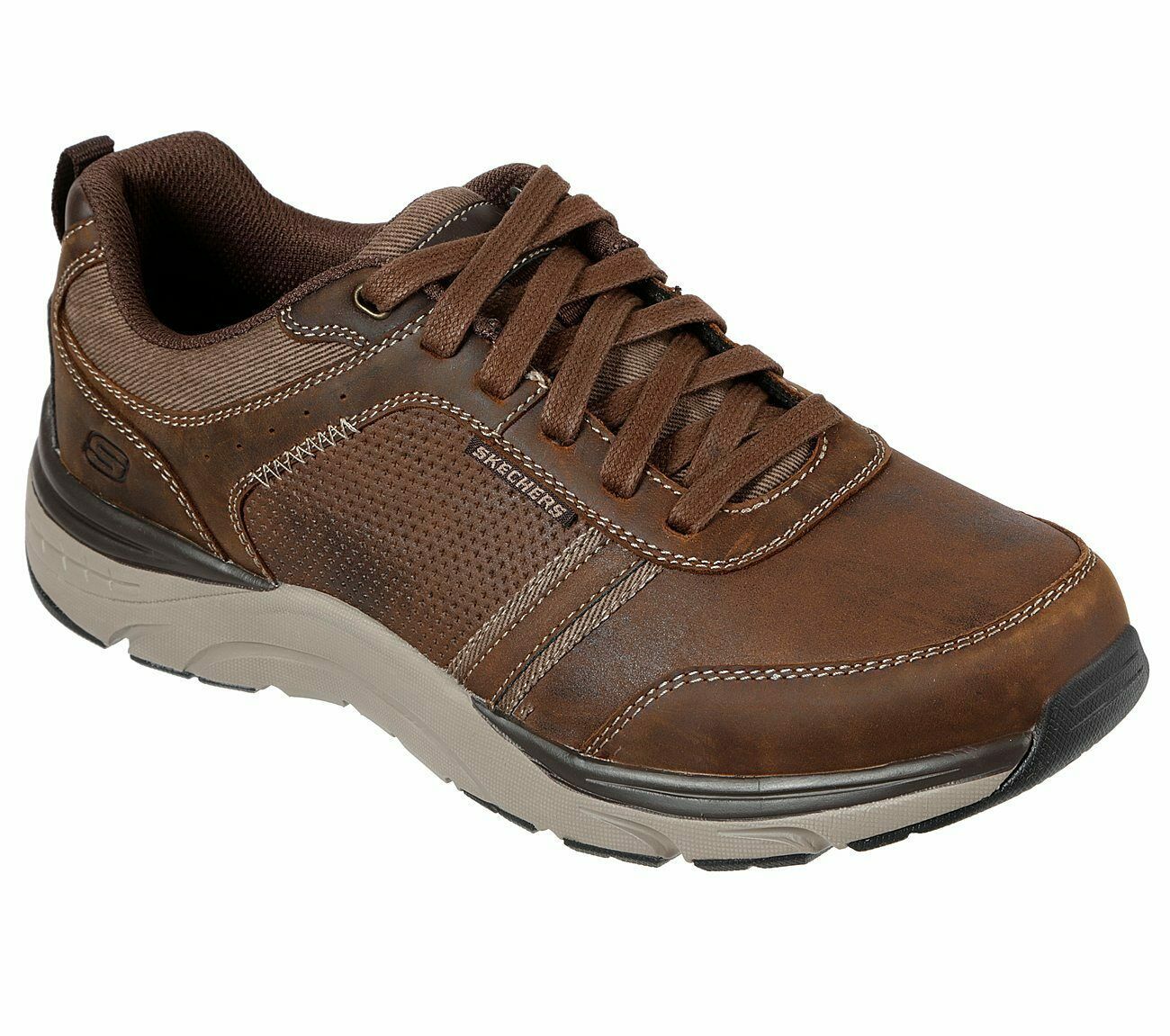 Skechers Brown shoes Men Memory Foam Sporty Casual Comfort Leather ...