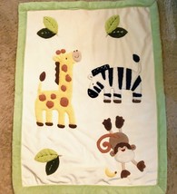 Just Born Giraffe Zebra Monkey Leaves Yellow Sherpa Green Rib Edge Blanket Throw - $24.74