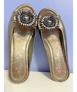 Helens Heart Olive Hidden Wedge Platform Mule Shoes w/Beaded Sunflower S... - $39.59