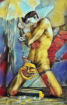 Original Gay Male Interest mixed media painting-&quot;The Mime&quot; - $85.00